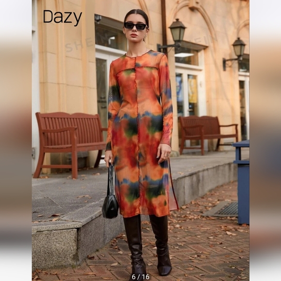 Mesh Orange and Blue Tie Dye Dress - Picture 1 of 3